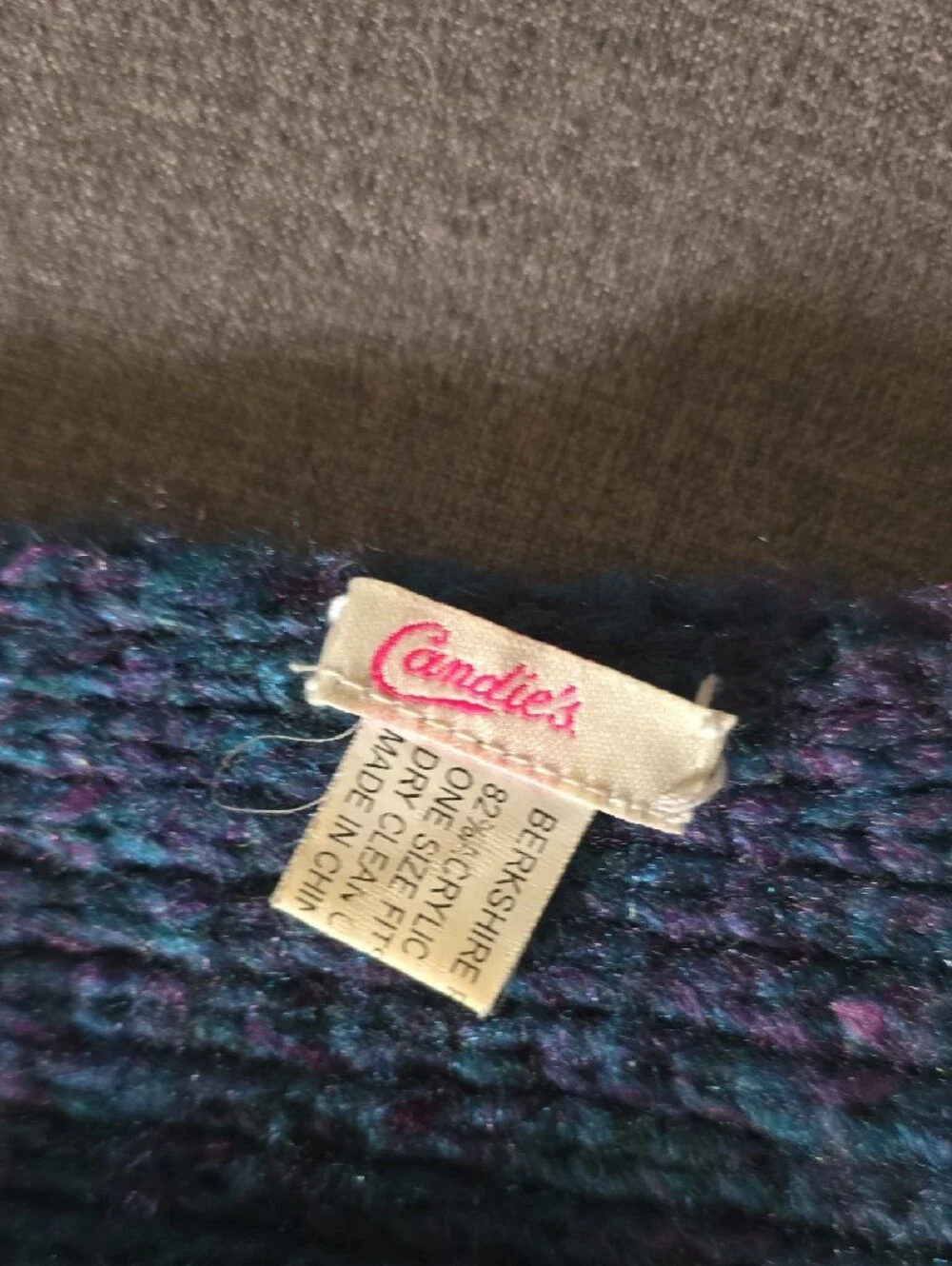 Candie's Y2K Teal‎ Blue Pink Knit Headband Faux Fur Trim Accessory Neck Collar